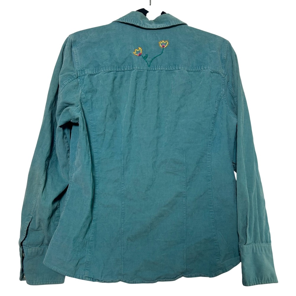 Eddie Bauer Womens Teal‎ Corduroy Embroidered Flower Shirt Top Size L